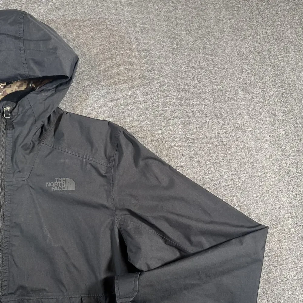 The North Face Millerton Jacket Mens Large Black Hooded Camo Lined Rain Coat